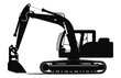 Excavator vector Silhouette black and white vector art, Compact excavator black silhouette clipart