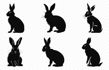 Wall Mural - Rabbit black Silhouette Vector Set, Easter bunny silhouettes bundle