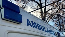 Ambulance Medical Van. Closeup Of Flashing Blue Signal Light. Healthcare Concept