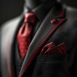 Close Up of Elegant Black and Red Men's Formal Suit