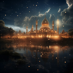 Illustration of amazing architecture design of muslim mosque concept, ramadan 