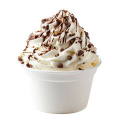 Wall Mural - front view of almond joy soft serve ice cream in a white gelato cup isolated on a white transparent background