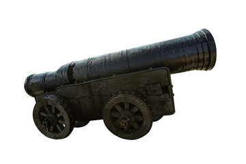 Wall Mural - Cutout of an isolated old black cannon side view isolated with the transparent png