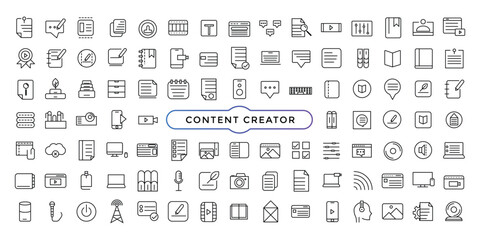 Set of content creator icon set illustration. Linear icon collection. Minimalist linear web icons bundle.