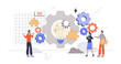 © VectorMine - Design thinking for new creative business idea retro tiny person concept, transparent background. Empathize, define, ideate, prototype and test stages after brainstorming process illustration.