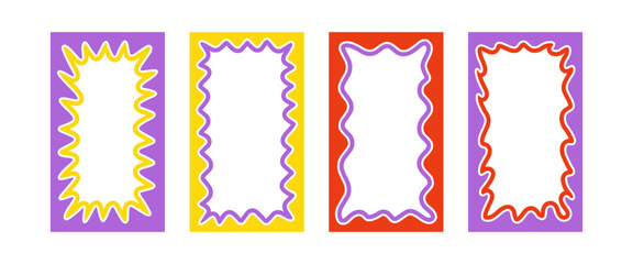 Aufkleber - Wave rectangle frame. Doodle scalloped edge border with wavy pattern. Graphic design. Cute curved frame box. Geometric abstract background. Hand drawn vector illustration isolated on white background.