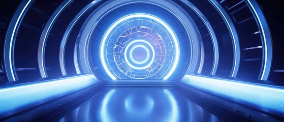 Wall Mural - Futuristic Blue Tunnel with Glowing Energy Core