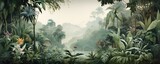 Fototapeta  - Panoramic Tropical Jungle Landscape at Twilight