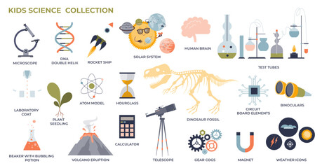 Wall Mural - kids science and fun experimental way to teach nature tiny collection set, transparent background. l