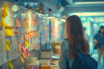 Poster - close-up of Business team brainstorming in a modern office, exchanging ideas and collaborating on a project, surrounded by whiteboards and sticky notes