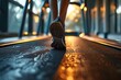 sport, lifestyle, runner, training, jogging, shoe, active, exercise, activity, background. an athlete running on the road in the city at night. close up of his feet running sport, Generative ai.