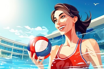 Wall Mural - water polo woman illustration