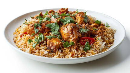 chicken biryani on isolated white background