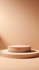 Aufkleber - Modern Round Beige Double Podium, Stage, Mock up with Light and Shadows, Minimalistic Interior for Product Presentation, Cosmetics with Copy Space.
