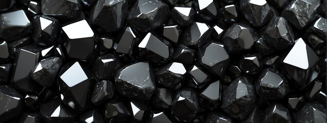 Poster - Wide angle panoramic view of black crystal texture background wallpaper from Generative AI