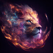 Lion from Galaxies spirals space nebula stars smoke. AI render