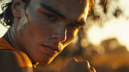 Wall Mural - A handsome young man deep in thought outdoors.