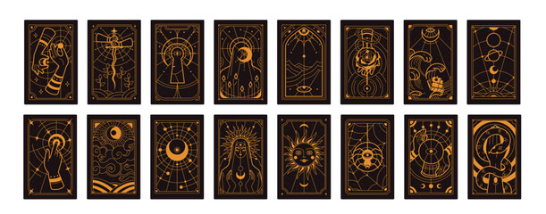 tarot cards set. magic mystic deck design, arcanas. sacred esoteric symbols, occult celestial spirit