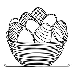 Wall Mural - One continuous hand drawing black line basket easter eggs doodle decorated with Many different design for easter egg outline style vector