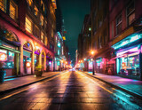 Fototapeta Londyn - A city street illuminated by vibrant neon lights, showcasing the bustling nightlife on digital art concept.