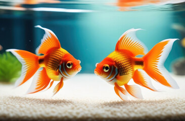 Two goldfish in an aquarium, close-up.