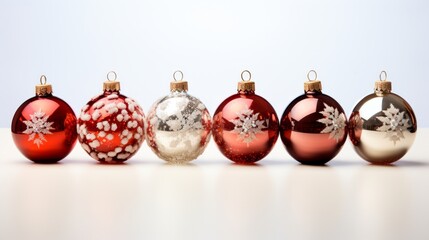 Poster - Generative AI Line of radiant red and silver Christmas ornaments, perfect for adding holiday cheer to decorations