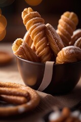 churros with sugar on a wooden table