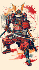 Wall Mural - Samurai Old Japanese illustration