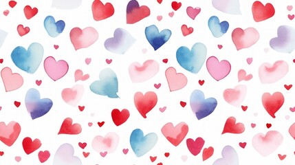 Fototapete - Generative AI Simple aquarelle hearts pattern