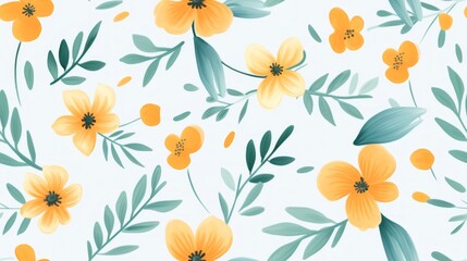 Aufkleber - Generative AI Simple aquarelle flowers leaf pattern