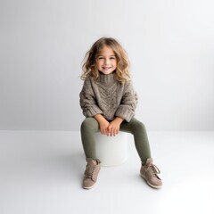 Poster - Stock image of a child in a cozy sweater and leggings on a plain white background Generative AI