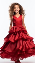 Poster - Stock image of a girl in a festive party dress on a plain white background Generative AI