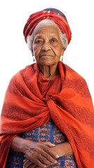 Poster - Stock image of a grandma in traditional clothing against a plain white background Generative AI