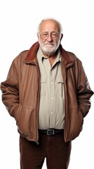 Wall Mural - Stock image of a grandpa in a relaxed outfit on a white backdrop Generative AI