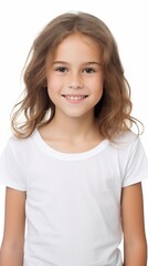 Poster - Stock image of a young girl in casual everyday clothes against a plain white background Generative AI