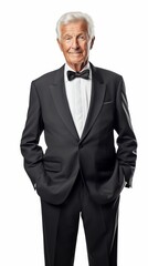 Poster - Stock image of an elderly man in a formal outfit on a white backdrop Generative AI