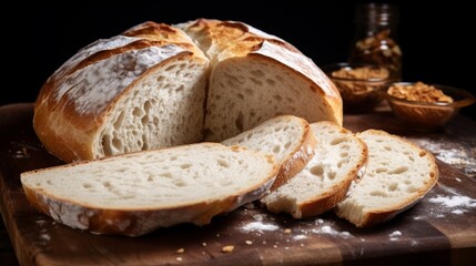 Poster - Generative AI Traditional Italian ciabatta loaves with irregular holes and a crisp crust, ideal for sandwiches
