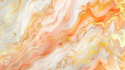 Wall Mural - Abstract peach and gold marble texture luxury background banner with swirling waves of golden rose gold and painted splashes