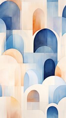 Aufkleber - Generative AI Watercolor design featuring Italian monastery arches and columns within a geometric framework