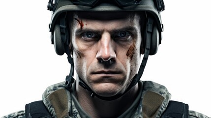 Poster - Generative AI soldier in helmet portrait