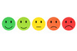 Emotion feedback scale. Includes such emoticon as angry, sad, neutral, joy and happy expression, arranged into a horizontal row. Customer's service and evaluation review sign. PNG