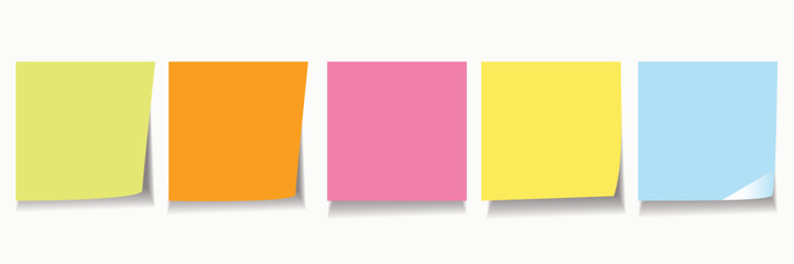 Wall Mural - Realistic blank sticky notes isolated on white background. Colorful sheets of note papers with push pin. Paper reminder. Vector illustration.
