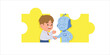 Human and AI Robot collaboration shaking hand in jigsaw puzzle. illustration vector cartoon character design on white background. Medical concept.