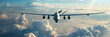 Unmanned military drone flying in the sky above the clouds, 