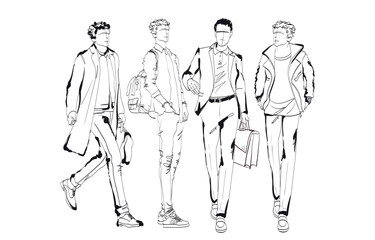 Wall Mural - Vector Fashion man set. Sketch of a fashion man in a jacket on a white background. Autumn man. Street style