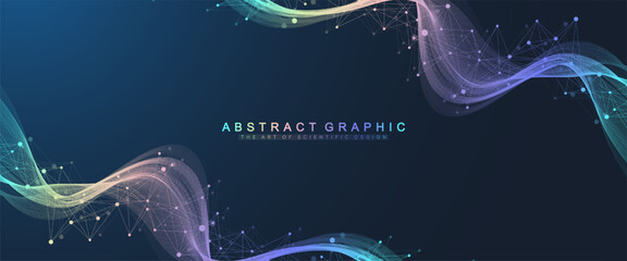 Abstract tech network connection dots. Digital technology and big data analysis background. Blue background with plexus lines. Geometric background with abstract mesh