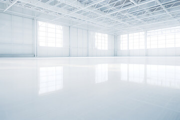 Wall Mural - 3d render of empty white room with light and reflections on floor