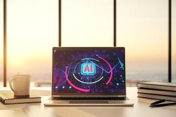 Poster - Computer monitor with creative artificial Intelligence abbreviation. Future technology and AI concept. 3D Rendering