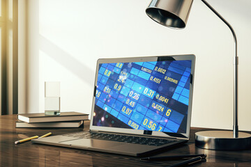 Poster - Modern computer monitor with abstract statistics data hologram interface, computing and analytics concept. 3D Rendering