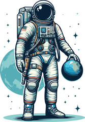 astronaut in spacesuit with earth vector illustration